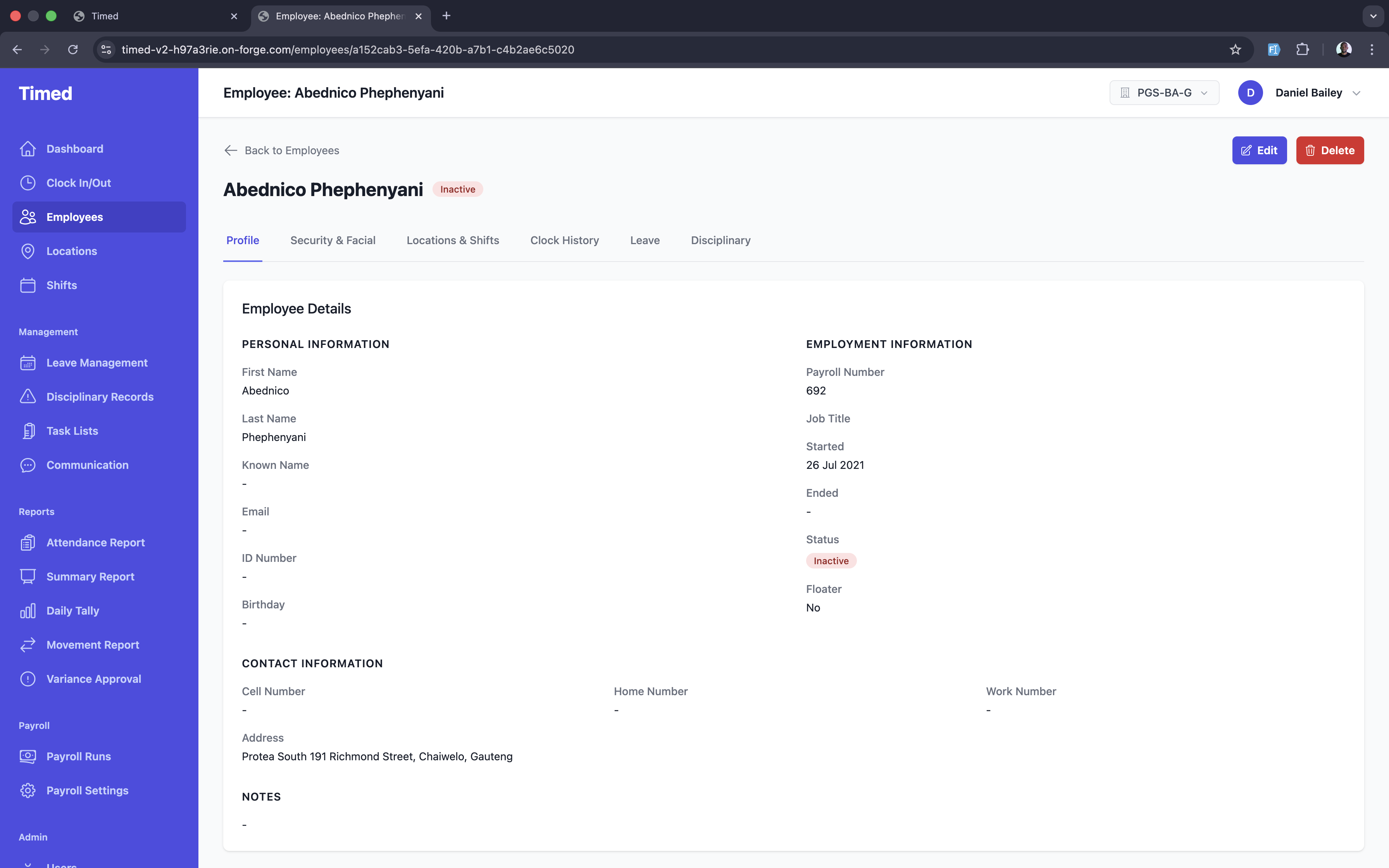 New employee profile